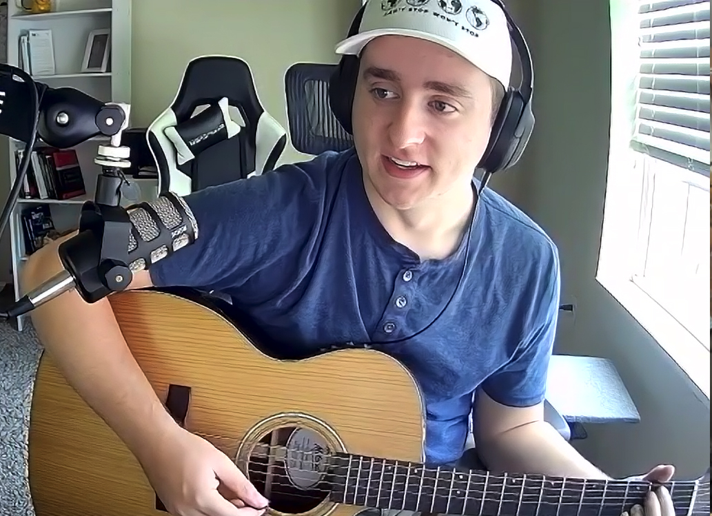 Guitar student Tovias, a drummer learning guitar at Matt Rosenfeld's studio