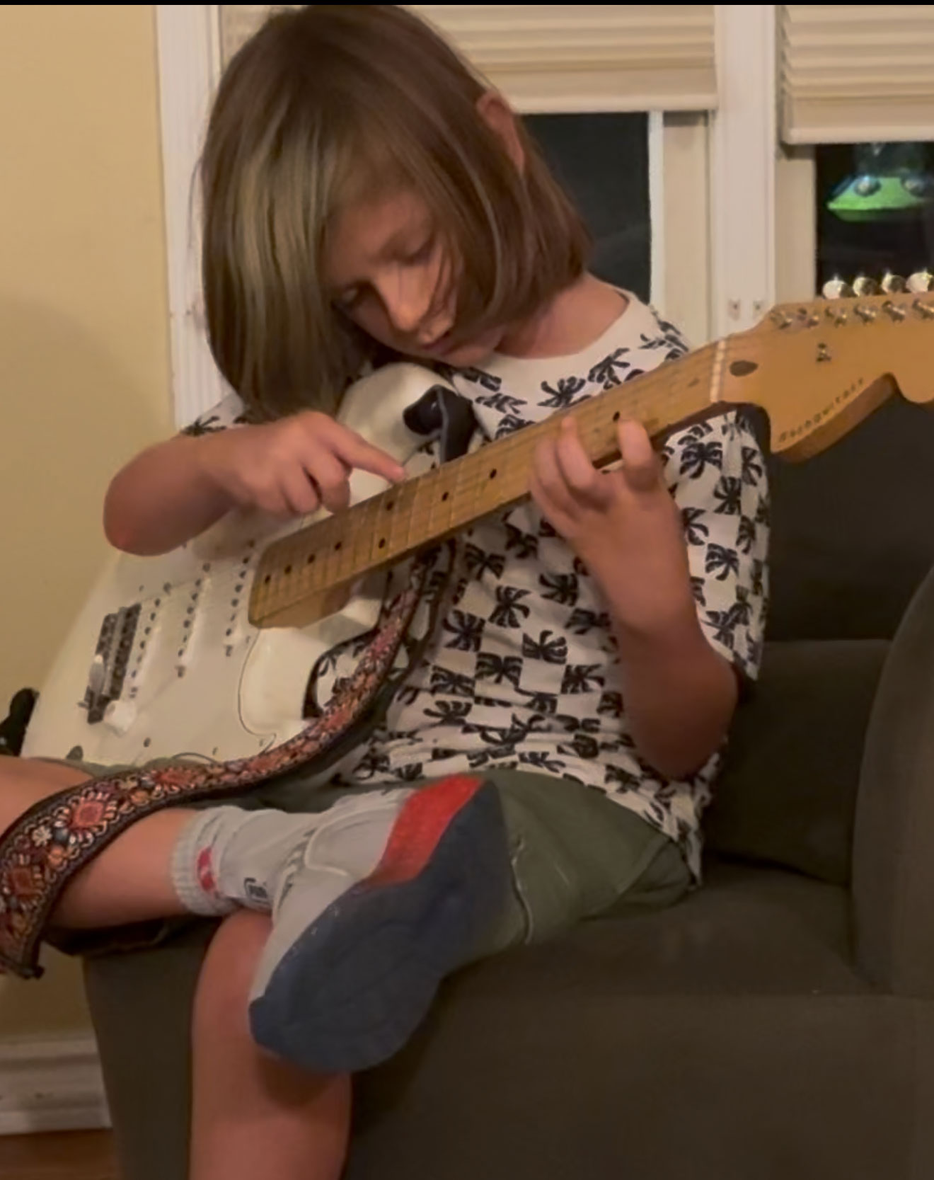 Bowie, Matt Rosenfeld's son, learning guitar at the Atwater Village studio