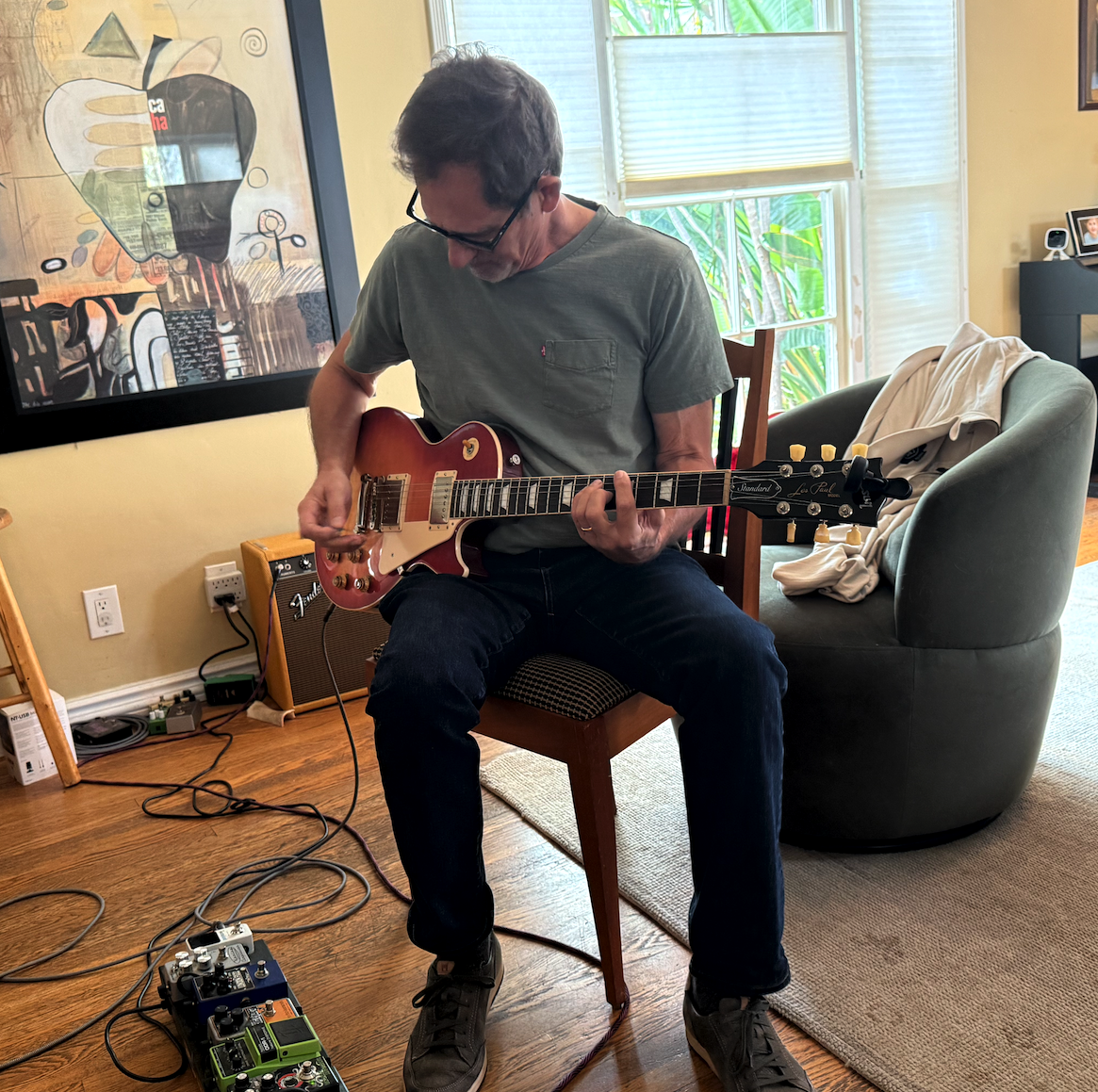 Songwriter and guitar student Cress during a lesson at Matt Rosenfeld Guitar Studio