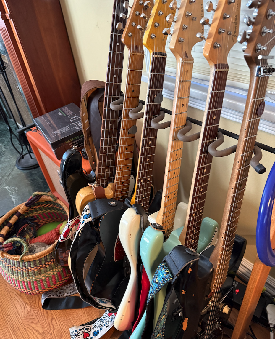 Matt Rosenfeld's guitar collection at his Atwater Village studio