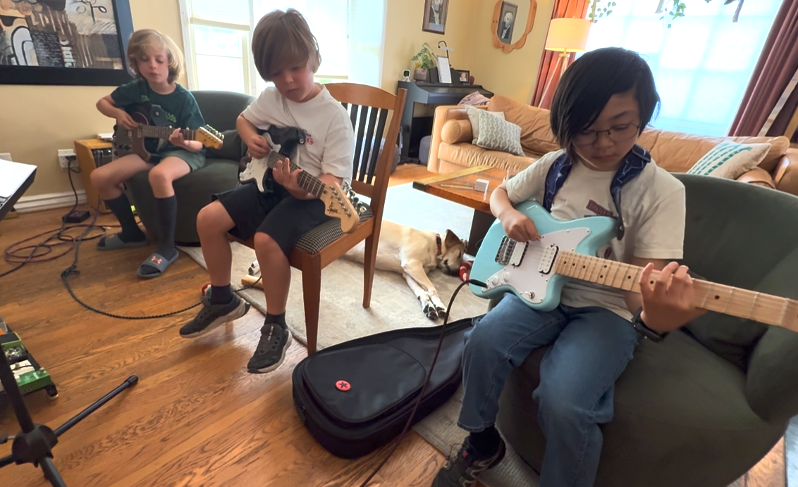 Guitar students Kenzo, James and Benji at Matt Rosenfeld Guitar Studio