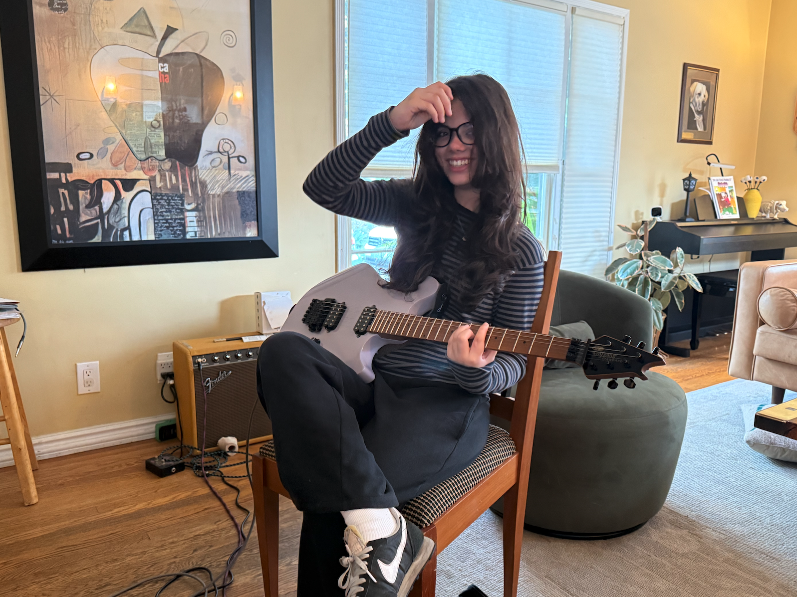 Young guitar student Scarlett during a lesson at Matt Rosenfeld Guitar Studio